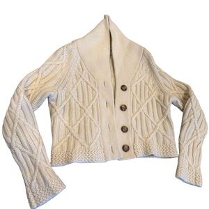 Outerknown Cable Knit Cardigan Sweater Womens M Merino Wool Organic Cotton Cream